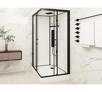 Cabine de douche hydromassante carrée - Noir mat et blanc - L90 x l90 x H215 cm - TANITO