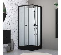Cabine de douche intégrale 80x80x200 cm carrée - Portes coulissantes - Receveur Noir Mat