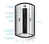 Cabine de douche LIFT UP BLACK 1/4 de cercle 85x85x235cm