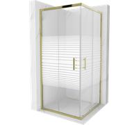 Cabine de douche Mexen Rio 90 x 90 cm or, rayures, porte coulissante, verre t...