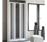 Porte paroi de douche en PVC mod. Vergine 120 cm - Blanc mat - Ouverture centrale - Réversible - Fumé