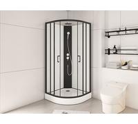 Cabine de douche quart de cercle - Hauteur ajustable - L90 x l90 x H200/220 cm - Noir et blanc - ROVATA