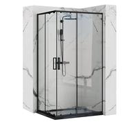 Cabine De Douche Rea Punto Paroi Et Porte De Douche Noir 80 X 100 X 190 Cm + Receveur De Douche Savoy Blanc