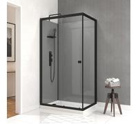Cabine de douche rectangle 110x80x209 cm - Receveur bas - Fonds Gris Profilés Noir Mat - FOGGY LOW