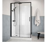 Cabine de Douche Rectangle 115x90 - Colonne Thermostatique Noire et Receveur Haut Effet Pierre