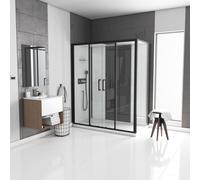 Cabine de douche rectangle 170x90x207.5cm blanche avec profile noir mat receveur plat - INFINITY LOW