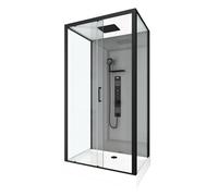 Cabine de douche rectangulaire 110x80cm noir mat en verre trempé