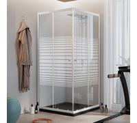 CABINE DOUCHE 90X90CM VERRE SÉRIGRAPHIÉ PROFILS ALUMUNIUM BLANC QUART DE ROND