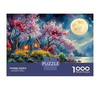 Cabine éclairée par la Lune 1000 Pièces Puzzle Unique Jeu Cadeau Unique Village de Fleurs de cerisiers éclairées par la Lune Puzzle Jouets De Jeu pour La Famille 70x50cm/1000pcs