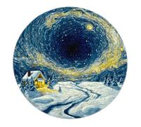 Cabine enneigée de Noël, Zone Ronde, Tapis Lavable, étoiles, Nuit de Lune, Tapis tourbillonnants, Moquette antidérapante Douce pour Salon, Chambre, Salon, intérieur extérieur 120x120cm