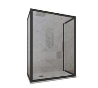 CABINE PAROIS DOUCHE 3 CÔTÉS COULISSANTES 90X140X90 EN PVC NOIR VERRE DECO TRIO