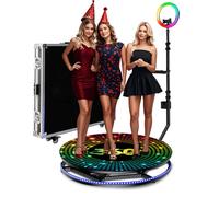 Cabine photo à 360° avec étui de vol, personnalisation du logo, anneau lumineux avec support, application logicielle ou télécommande automatique à rotation à 360° (style B, 80 cm)