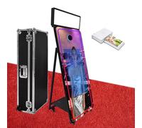 Cabine photo à miroir magique de 165 cm avec écran tactile interactif de 81,3 cm, lumière carrée, mini PC intégré adapté à la photographie (noir, machine + mini imprimante)