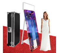 Cabine photo à miroir magique de 165 cm avec écran tactile interactif de 81,3 cm, lumière carrée, mini PC intégré adapté à la photographie (blanc, machine à photomaton)