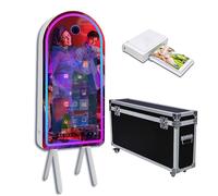 Cabine Photo avec imprimante et Flight Case, photomaton Portable avec écran Tactile, Cabine Photo Magic Mirror avec éclairage RGB