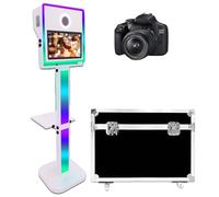Cabine photo avec miroir à selfie de 15,6" avec écran tactile, lumière/angle réglable, contrôle par application, lumière de remplissage RVB + étui de transport, convient pour les mariages (blanc,