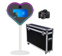 Cabine photo en forme de cœur avec lumière RVB et cadre LED portable 54,6 cm écran tactile pour fêtes, événements, mariage (blanc, cabine photo + appareil photo)