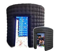 Cabine photo gonflable, 3 m de large avec 3 portes, rideau, souffleur d'air et lumières LED RVB - Toile de fond d'intérieur idéale pour événements et fêtes