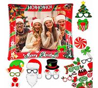 Cabine photo gonflable de Noël avec 32 accessoires de photomaton pour selfie pour fête de famille, cadre géant pour fête de famille, accessoire de fête gonflable, accessoires de jeu de fêtes de Noël