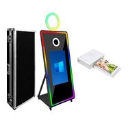 Cabine photo magique avec écran tactile de 81,3 cm, écran tactile miroir avec cadre LED et anneau lumineux RVB, machine à selfie de 65" pour fête et événement de location (65 pouces noir + mini