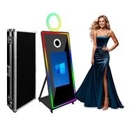 Cabine photo magique avec écran tactile de 81,3 cm, écran tactile miroir avec cadre LED et anneau lumineux RVB, machine à selfie de 65" pour fêtes, événements de location (65 pouces noir + étui de