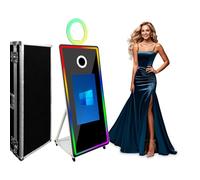 Cabine photo magique avec écran tactile de 81,3 cm, écran tactile miroir avec cadre LED et anneau lumineux RVB, machine à selfie de 65" pour fêtes, événements de location (65 pouces blanc + étui de