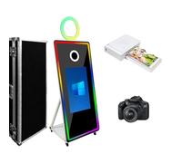 Cabine photo magique avec écran tactile de 81,3 cm, écran tactile miroir avec cadre LED et anneau lumineux RVB, machine à selfie de 65" pour fête et événement - Noir - Ensemble complet 1