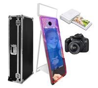 Cabine photo magique portable de 165,1 cm, écran tactile de 109,2 cm avec lumière carrée et lumière RVB, cabine photo à selfie avec étui de transport (blanc, écran de 165,1 cm (écran de 109,2 cm) +