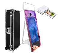 Cabine photo magique portable de 165,1 cm, écran tactile de 109,2 cm avec lumière carrée et lumière RVB, cabine photo à selfie avec étui de transport (blanc, écran de 165,1 cm (écran de 109,2 cm) +
