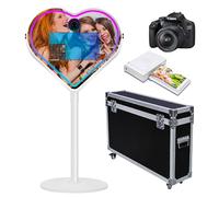 Cabine photo miroir avec application logicielle Magic Selfie Station Shell Stand Photobooth Machine écran tactile avec lumière RVB et valise de transport pour événements (C blanc, machine + appareil