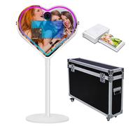 Cabine photo miroir avec application logicielle Magic Selfie Station Shell Stand Photobooth Machine écran tactile avec lumière RVB et valise de transport pour événements (blanc C, machine + mini