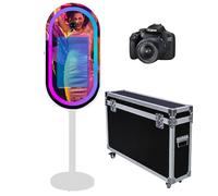 Cabine photo miroir avec application logicielle Magic Selfie Station Shell Stand Photobooth Machine écran tactile avec lumière RVB et valise à roulettes pour événements (blanc B, machine + appareil