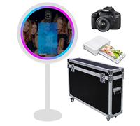 Cabine photo miroir avec application logicielle Magic Selfie Station Shell Stand Photobooth Machine écran tactile avec lumière RVB et valise de transport pour événements (Blanc A, machine + appareil