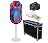 Cabine photo miroir avec application logicielle Magic Selfie Station Shell Stand Photobooth Machine écran tactile avec lumière RVB et valise de transport pour événements (blanc B, machine + appareil