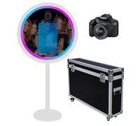 Cabine photo miroir avec application logicielle Magic Selfie Station Shell Stand Photobooth Machine écran tactile avec lumière RVB et valise à roulettes pour événements (blanc A, machine + appareil