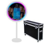 Cabine photo miroir avec application logicielle Magic Selfie Station Shell Stand Photobooth Machine à écran tactile avec lumière RVB et valise de vol à roulettes pour événements (blanc A, machine