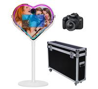Cabine photo miroir avec application logicielle Magic Selfie Station Shell Stand Photobooth Machine écran tactile avec lumière RVB et valise à roulettes pour événements (blanc C, machine + appareil