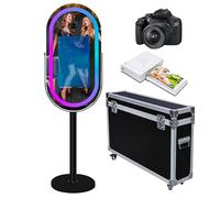 Cabine photo miroir avec application logicielle Magic Selfie Station Shell Stand Photobooth Machine écran tactile avec lumière RVB et valise de transport pour événements (noir B, machine + appareil