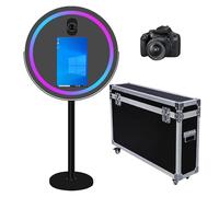 Cabine photo miroir avec application logicielle Magic Selfie Station Shell Stand Photobooth Machine écran tactile avec lumière RVB et valise à roulettes pour événements (noir A, machine + caméra)