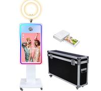 Cabine photo miroir avec écran tactile LCD de 54,6 cm, mini PC intégré, anneau lumineux RVB, partage et impression, support pour selfie pour fête de mariage (cabine photo + imprimante)
