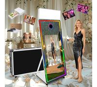 Cabine photo miroir de 165,1 cm, écran tactile interactif de 81,3 cm avec lumière carrée et lumière RVB, mini PC intégré, cabine photo miroir magique pour événements (blanc, écran de 165,1 cm (81,3