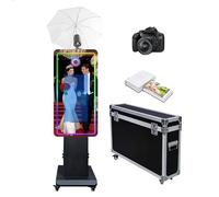 Cabine photo miroir magique avec écran tactile et parapluie à lumière douce avec lumière RVB, impression et partage d'idées pour événement, location de fête (noir, machine + appareil photo + mini