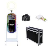 Cabine photo miroir magique avec écran tactile LCD de 21,5", étui de vol, mini PC intégré, anneau lumineux RVB, partage et impression, stand pour fête de mariage, location d'événements (ensemble