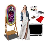 Cabine Photo Miroir Magique Ovale, Grain de Bois d'imitation avec écran Tactile de 21,5 Pouces DSLR Selfie Machine de photobooth Miroir Magique (Photo Booth with Printer)