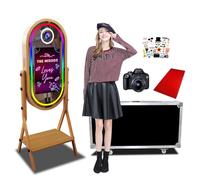 Cabine Photo Miroir Magique Ovale, Grain de Bois d'imitation avec écran Tactile de 21,5 Pouces DSLR Selfie Machine de photobooth Miroir Magique (Photo Booth with Camera)