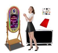 Cabine Photo Miroir Magique Ovale, Grain de Bois d'imitation avec écran Tactile de 21,5 Pouces DSLR Selfie Photobooth Machine, pour la Location d'événement fête de Mariage (Oval Photo Booth)