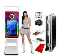 Cabine Photo Miroir Magique Selfie avec écran Tactile 21,5 Pouces, Partage sur Les réseaux Sociaux, avec Accessoires de photomaton, pour fêtes, Noël (White, Photo Booth with Camera and Printer)