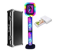 Cabine photo portable compatible avec iPad - Station de selfie avec lumière RVB réglable pour événements, location, mariage, logo personnalisé (noir, machine photo + mini imprimante)