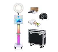Cabine photo portable de 39,6 cm avec anneau lumineux, écran tactile avec lumière RVB, station de partage avec étui de transport pour événements (blanc, machine + appareil photo + mini imprimante)
