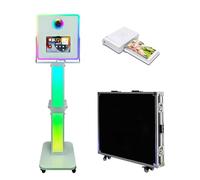Cabine photo portable pour iPad, taille et logo personnalisés, station à selfie avec lumière RVB et étui de vol pour location d'événements de mariage (machine + mini imprimante)